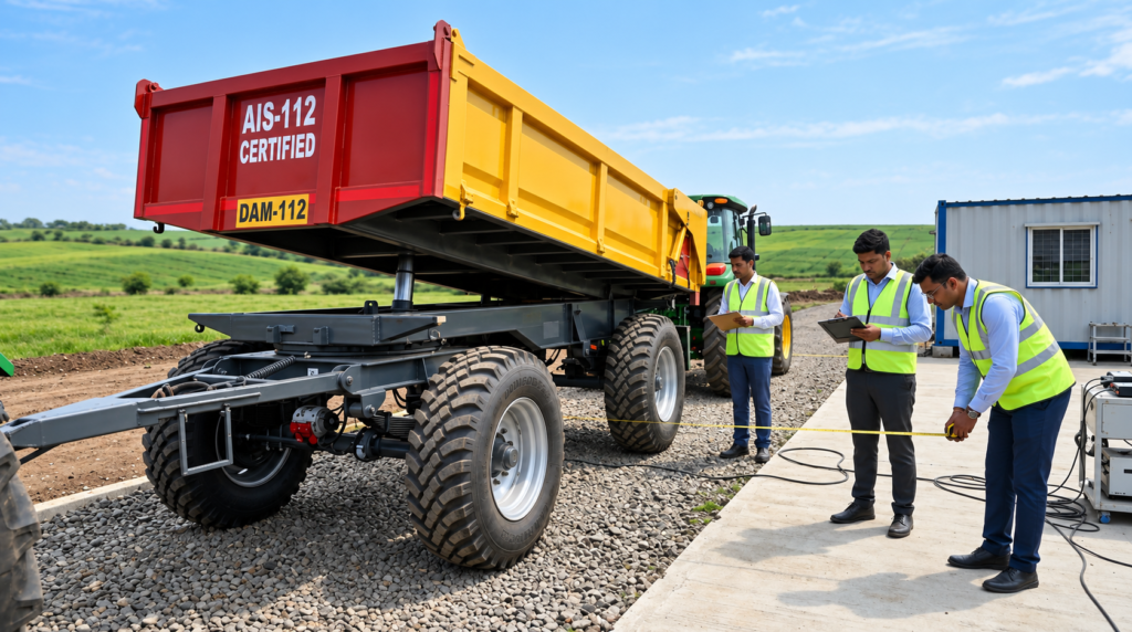 ais-112 AIS-112 certified agricultural trailer undergoing testing and inspection